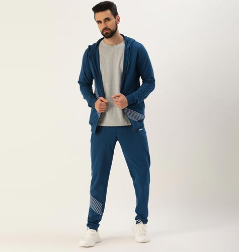 Men Blue Solid Athleisure Track Suits